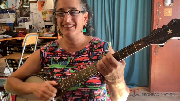 Clawhammer Banjo instructor Evie Ladin hosting a live Zoom workshop called “Beyond the Bum Ditty, Part 2: Practicing Syncopations."