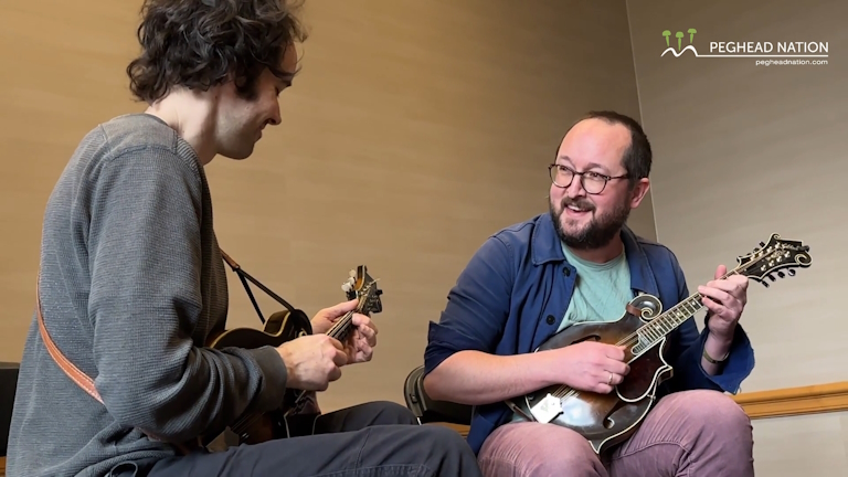 Andrew Marlin and Joe K. Walsh play Andrew's "Cody Road" in a workshop on seamlessly blending the sound of two mandolins.