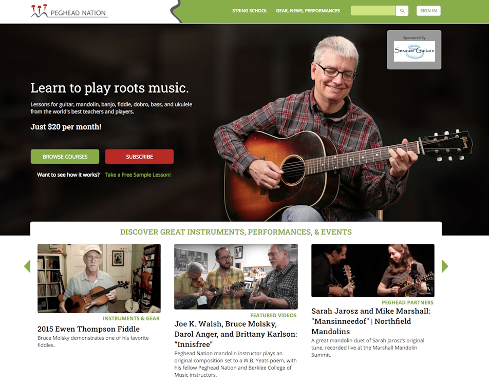 Peghead Nation homepage screenshot featuring Scott Nygaard